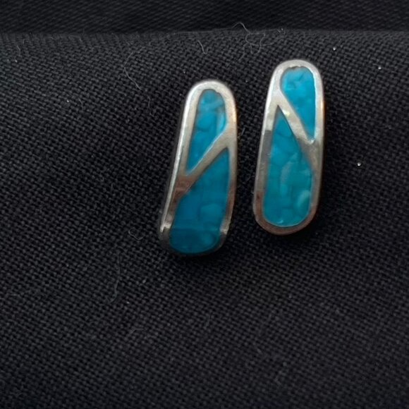 Sterling Silver Turqouise Inlay Earrings - Picture 3 of 4
